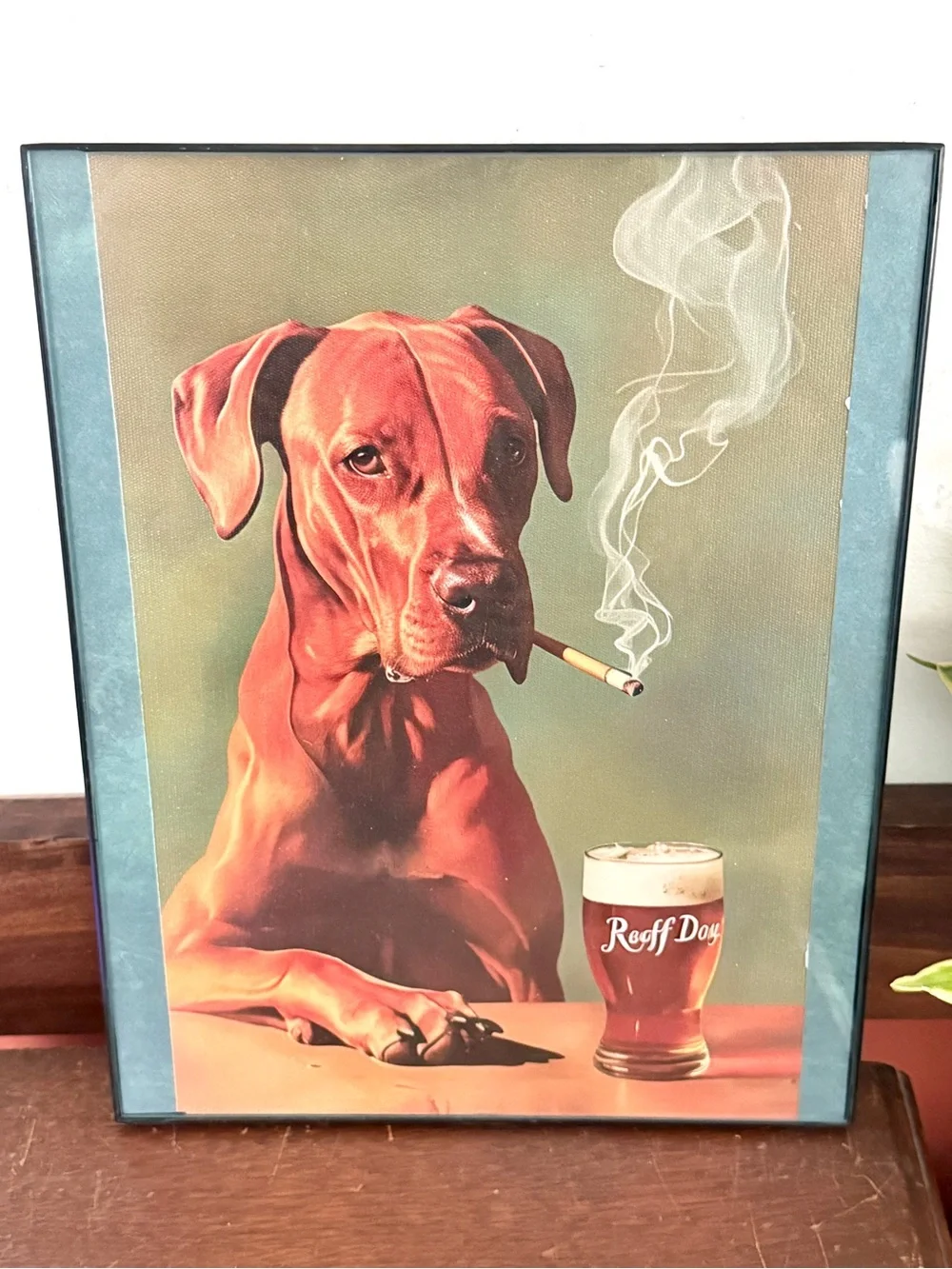 Dog Smoking a Cigarette Drinking a Beer Canvas Print Vintage Style Framed Art